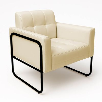 Poltrona Sala Decorativa Elisa Base Tubular Alta Preta Sintético PU Bege D03 - D'Rossi