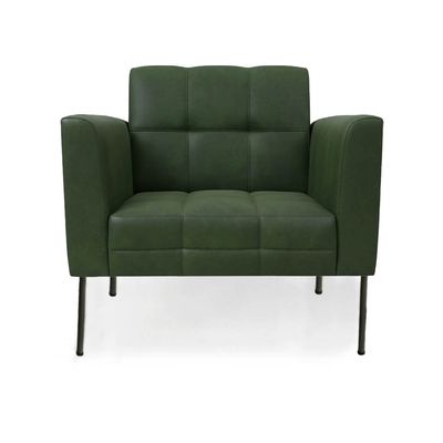 Poltrona Sala Decorativa Elisa Pé de Aço Lateral Preto Sintético PU Verde D03 - D'Rossi