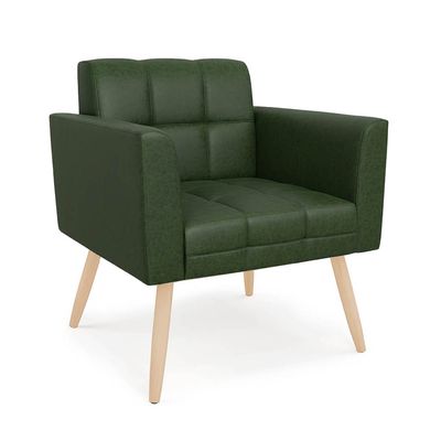 Poltrona Sala Decorativa Elisa Pé Palito Natural Sintético PU Verde D03 - D'Rossi