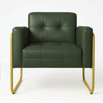 Poltrona Sala Decorativa Elisa Base Tubular Alta Dourada Sintético PU Verde D03 - D'Rossi