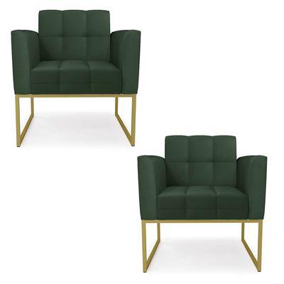 Poltrona Sala Decorativa Elisa Base Industrial Dourada Sintético PU Verde D03 - D'Rossi
