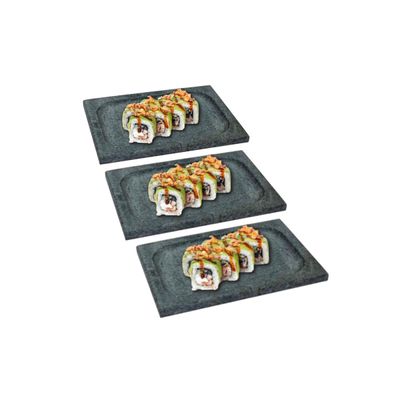 Kit 3 Prato Retangular Bandeja de Servir Pedra Sabão 20x15cm