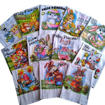 Pano De Prato Lomaer Sacaria Estampado Pascoa 0,45 x 0,71cm 2Und Branco