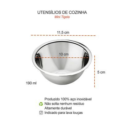 Tigela Bowl Mini Inox 190ml Sobremesa Entradas Molhos 6un