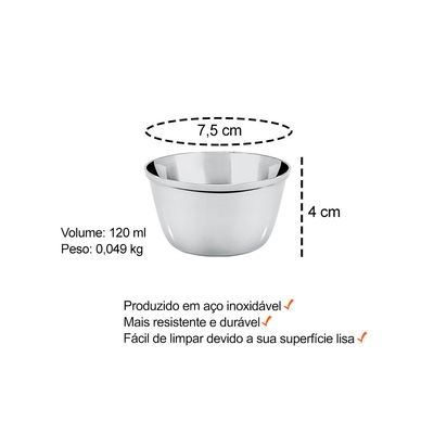 Ramekin Tigela Inox Sobremesa Mini Bolo Sufle Molho 120ml 6un
