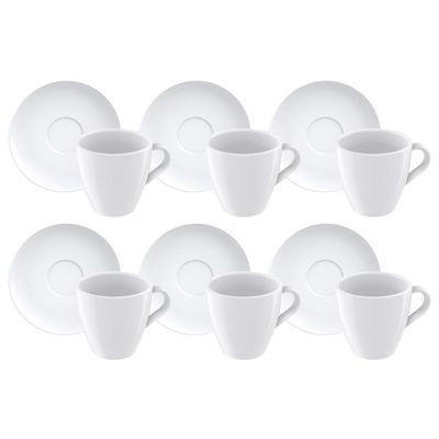 Kit Xícara e Pires de Cappuccino Tramontina Paola em Porcelana 200 ml 12 Peças