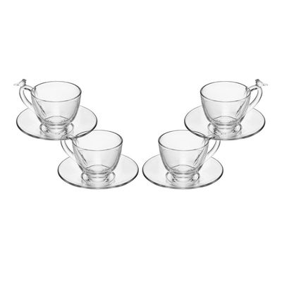 Conjunto 4 Xícaras de Chá Wolff Bird 180ml com Pires Cristal Ecológico Transparente