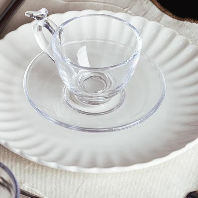 Conjunto 4 Xícaras de Chá Wolff Bird 180ml com Pires Cristal Ecológico Transparente
