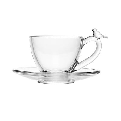 Conjunto 4 Xícaras de Chá Wolff Bird 180ml com Pires Cristal Ecológico Transparente