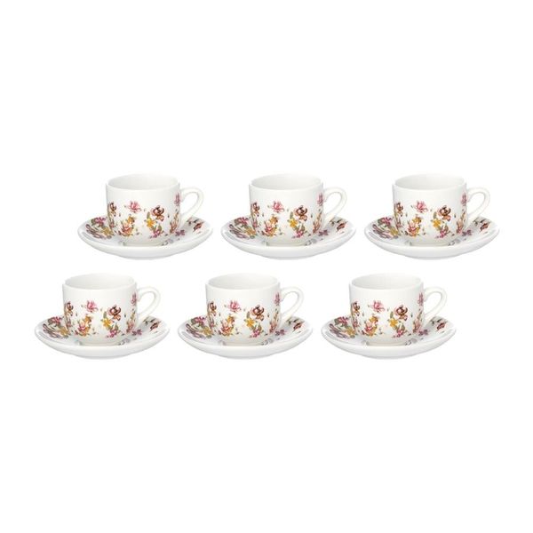 Jogo de Xícaras de Café HausKraft Le Jardin em Porcelana com Pires 90ml – 6 Peças
