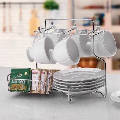 Suporte para Xícaras Pires Cápsulas Café Utimil Cromado com 6 Ganchos 25x19x29,5cm