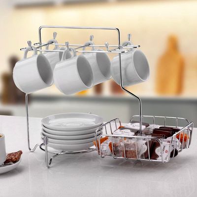 Suporte para Xícaras Pires Cápsulas Café Utimil Cromado com 6 Ganchos 25x19x29,5cm