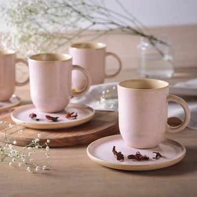 Conjunto de Canecas e Pires Porto Brasil Coup Stoneware Litch Rosa Claro 330ml - 4 Peças