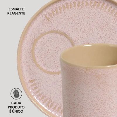 Conjunto de Canecas e Pires Porto Brasil Coup Stoneware Litch Rosa Claro 330ml - 4 Peças
