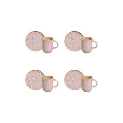 Conjunto de Canecas e Pires Porto Brasil Coup Stoneware Litch Rosa Claro 330ml - 4 Peças
