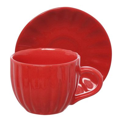 Jogo de Xícaras para Chá Hauskraft Bella com Pires Vermelho 150ml – 4 Peças
