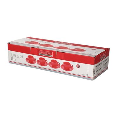 Jogo de Xícaras para Chá Hauskraft Bella com Pires Vermelho 150ml – 4 Peças