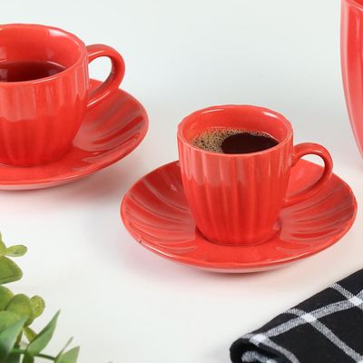 Jogo de Xícaras para Chá Hauskraft Bella com Pires Vermelho 150ml – 4 Peças