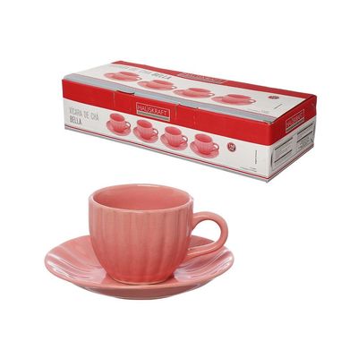 Jogo de Xícaras para Chá Hauskraft Bella com Pires Rosa 150ml – 4 Peças