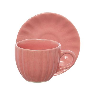 Jogo de Xícaras para Chá Hauskraft Bella com Pires Rosa 150ml – 4 Peças
