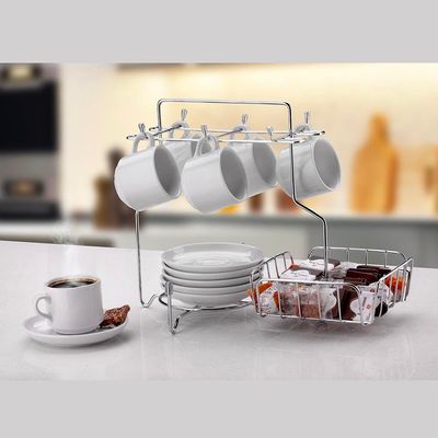 Suporte para Xícaras Pires e Cápsulas Café Utimil Preto com 6 Ganchos 25x19x29,5cm