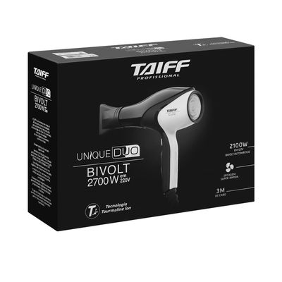 Secador de Cabelo Taiff Unique Duo 2700W Íons Anti-frizz Bivolt Preto e Branco