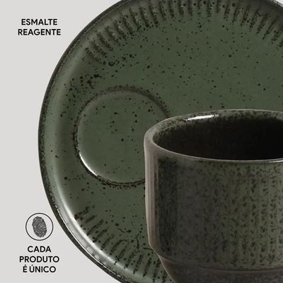 Conjunto de Xícaras de Chá com Pires Porto Brasil Linhas Greenery 230ml - 6 Peças