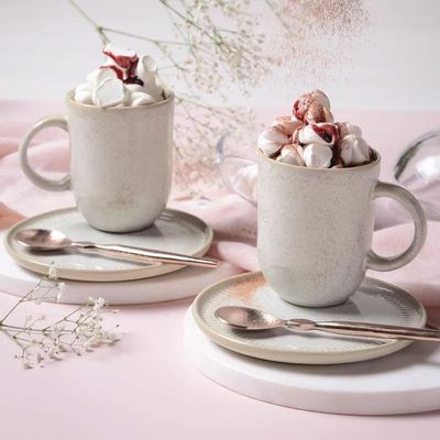 Conjunto de Canecas e Pires Porto Brasil Coup Stoneware Latte Off White 330ml - 4 Peças