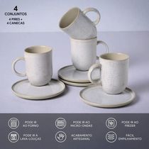Conjunto de Canecas e Pires Porto Brasil Coup Stoneware Latte Off White 330ml - 4 Peças