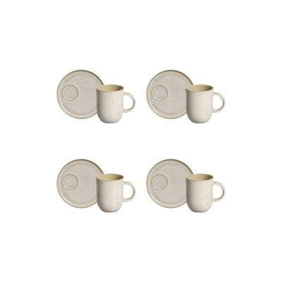 Conjunto de Canecas e Pires Porto Brasil Coup Stoneware Latte Off White 330ml - 4 Peças