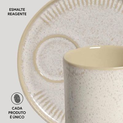 Conjunto de Canecas e Pires Porto Brasil Coup Stoneware Latte Off White 330ml - 4 Peças