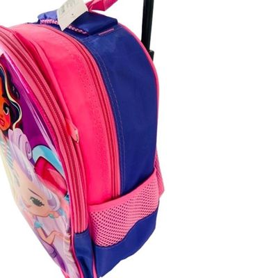 Kit Mochila Infantil Com Rodinhas Princesas Bolsa Escolar Estojo Lancheira Térmica Rosa Impermeavel