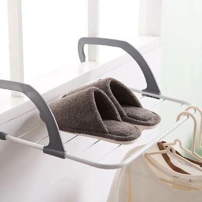 Varal Portatil  Porta Janela Sacada Suporte Seca Roupa Dobravel 5 Varetas Metalico Branco