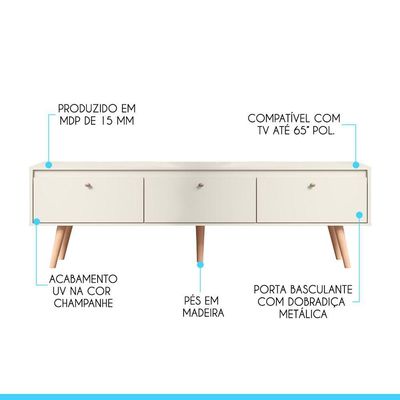 Rack Retrô Memphis Para Tv Até 65 Polegadas 3 Portas Menu Móveis Champanhe