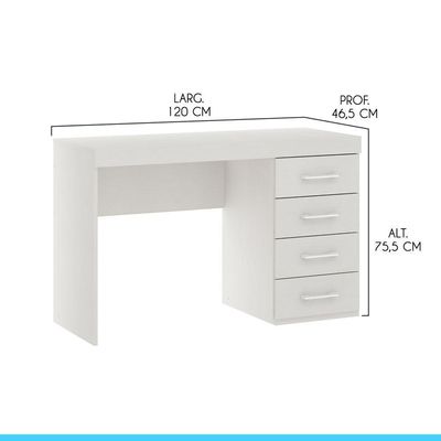 Mesa Escrivaninha Home Office Com 4 Gavetas 120cm Menu Móveis Branco