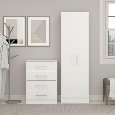 Kit Cômoda E Armário Multiuso 2 Portas 4 Gavetas Menu Móveis Branco