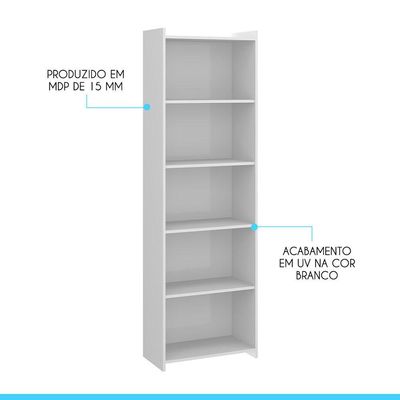 Kit 2 Estantes Para Livros Multiuso Com 5 Prateleiras Menu Móveis Branco