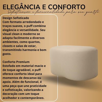 Kit 2 Puff Curvo Feijão Orgânico Sala Redondo Confortável Moderno Linho Bege