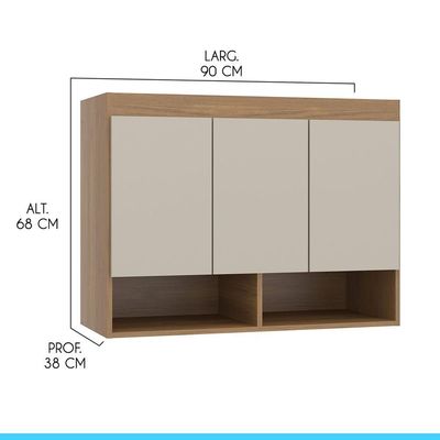 Guarda Roupa Modulado Armário Aéreo 3 Portas Selene Menu Móveis Carvalho