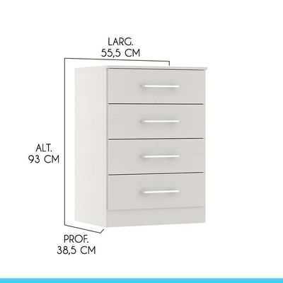 Cômoda Para Quarto 4 Gavetas 93cm Menu Móveis Branco