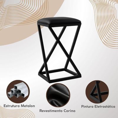 Banqueta Banco Banquinho Baixa 50 Cm Cozinha Balcão Corino Preto