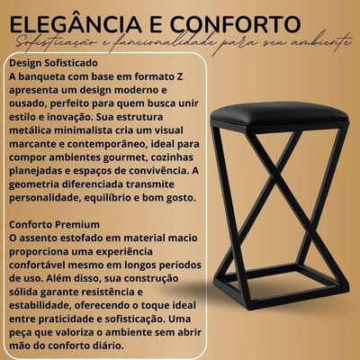 Banqueta Banco Banquinho Baixa 50 Cm Cozinha Balcão Corino Preto