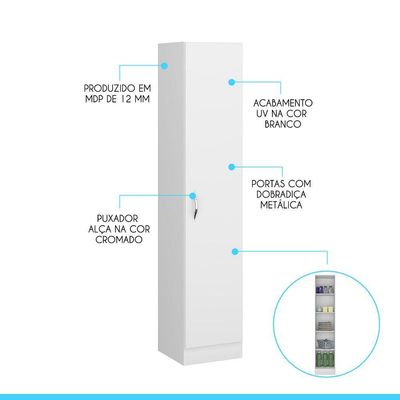 Armário De Lavanderia Multiuso Com 1 Porta Menu Móveis Branco