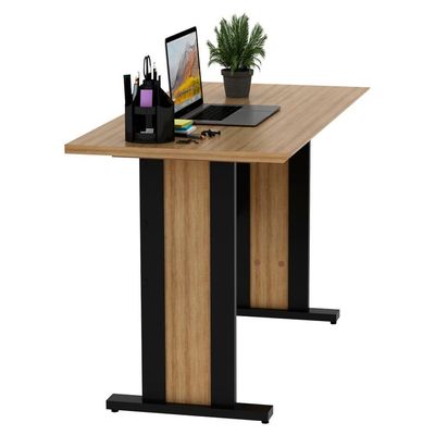 Mesa Escrivaninha Para Escritório 117 Cm Me4194 Amendoa Preto Tecno Mobili Amendoa Preto