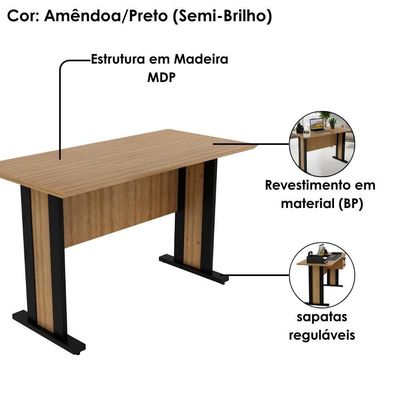 Mesa Escrivaninha Para Escritório 117 Cm Me4194 Amendoa Preto Tecno Mobili Amendoa Preto