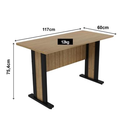 Mesa Escrivaninha Para Escritório 117 Cm Me4194 Amendoa Preto Tecno Mobili Amendoa Preto