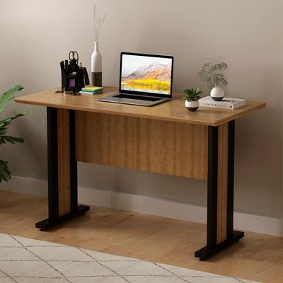 Mesa Escrivaninha Para Escritório 117 Cm Me4194 Amendoa Preto Tecno Mobili Amendoa Preto