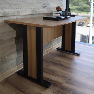 Mesa Escrivaninha Para Escritório 117 Cm Me4194 Amendoa Preto Tecno Mobili Amendoa Preto