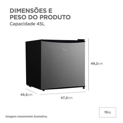 Frigobar 45 Litros Porta Prata Inverter Midea MDRD086FGD503 Bivolt