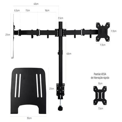 Suporte Duplo Articulado De Mesa Para Monitor e Notebook BMG-33